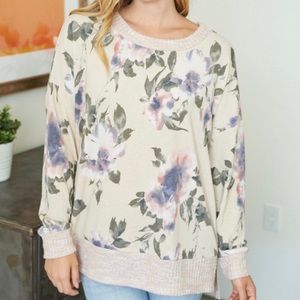 Long Sleeve Floral Print Knit Top